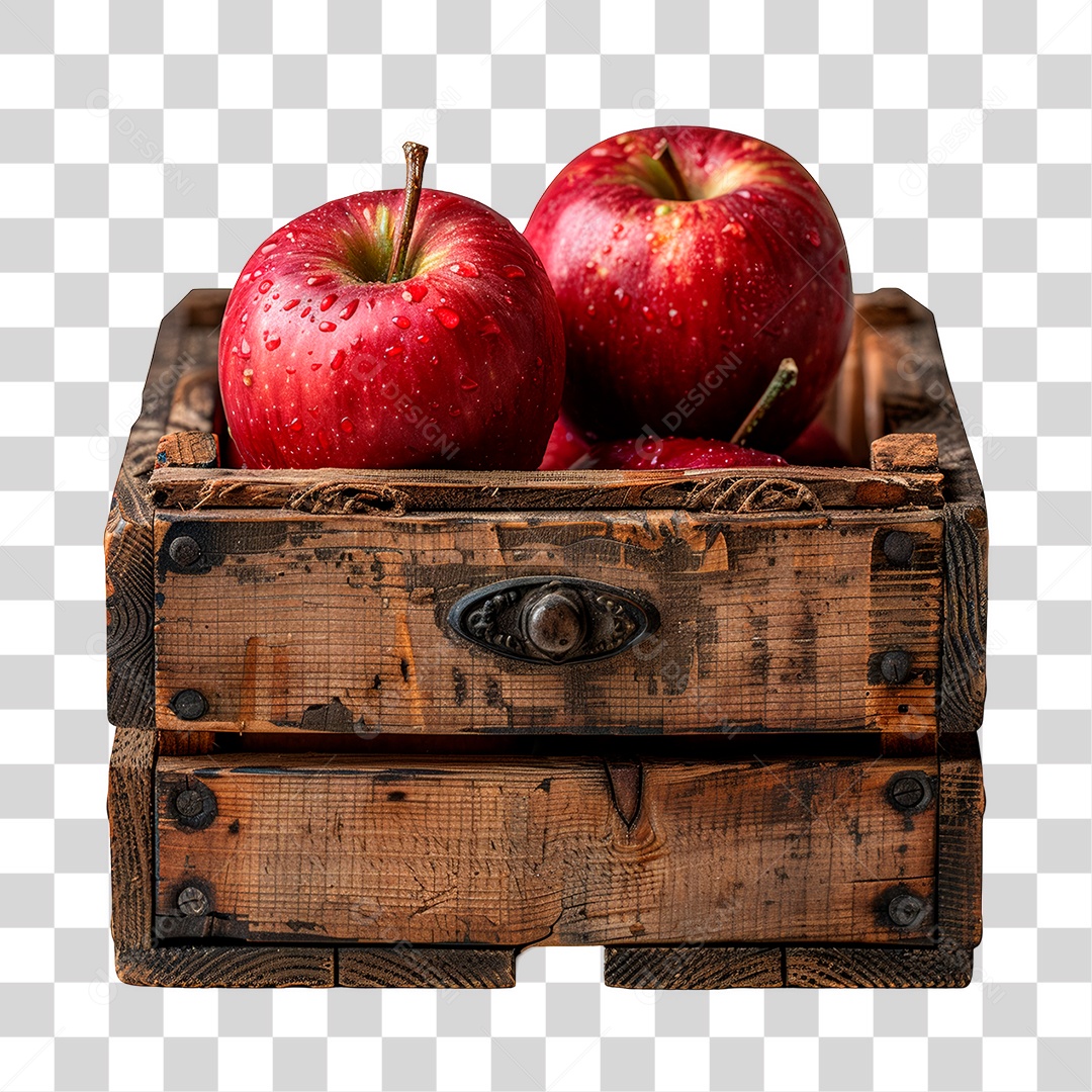Caixa de Madeira com Maçã PNG Transparente