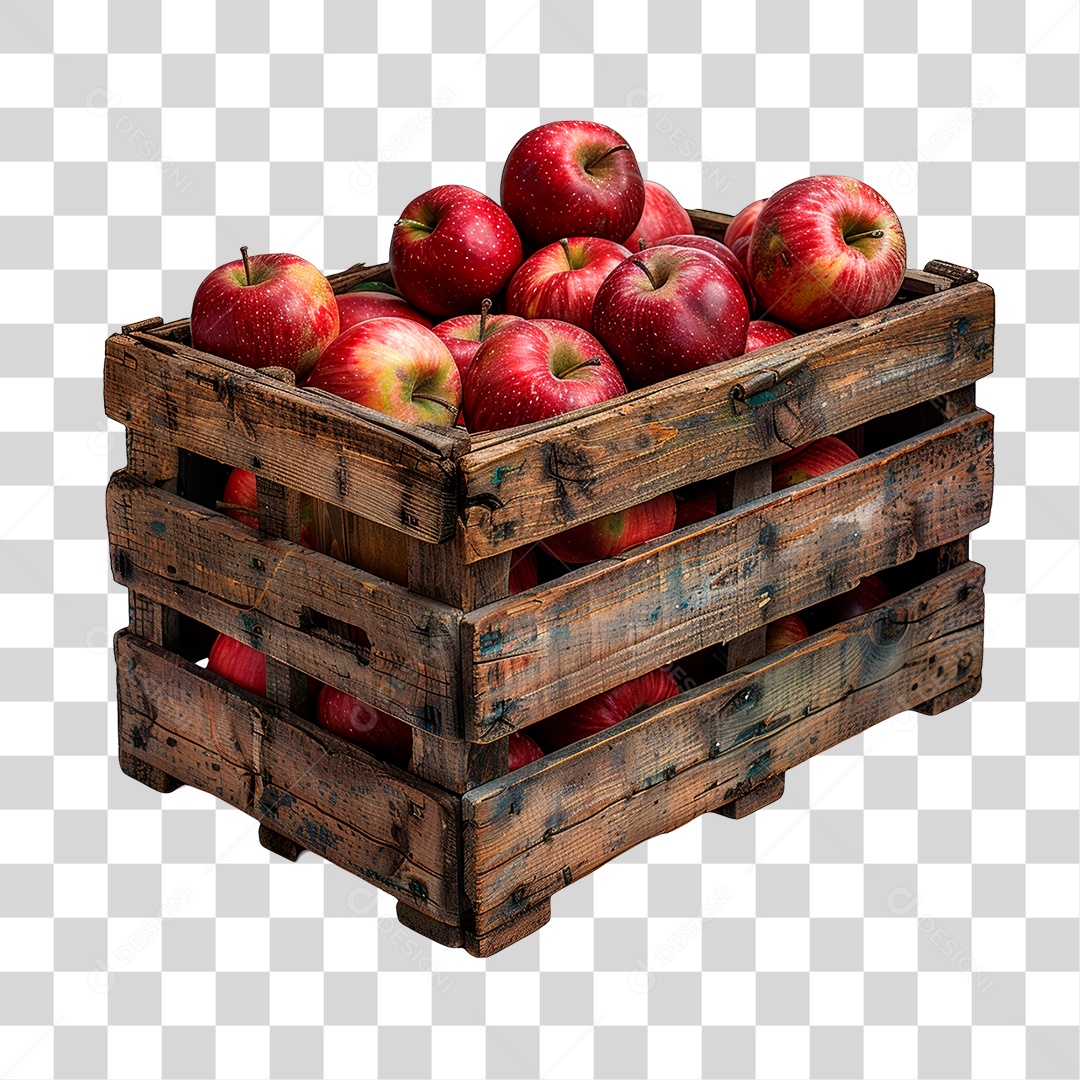 Caixa de Madeira com Maçã PNG Transparente