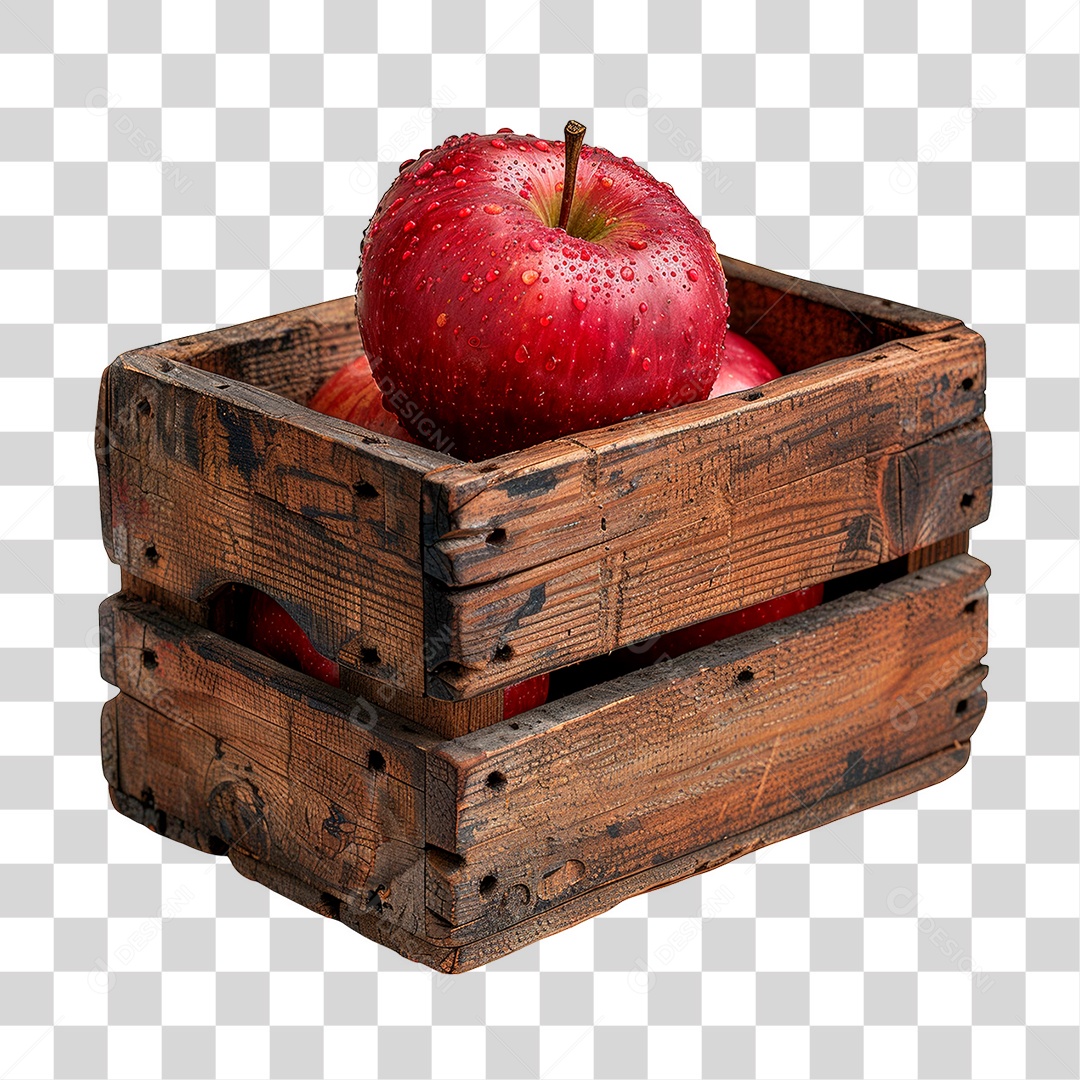 Caixa de Madeira com Maçã PNG Transparente