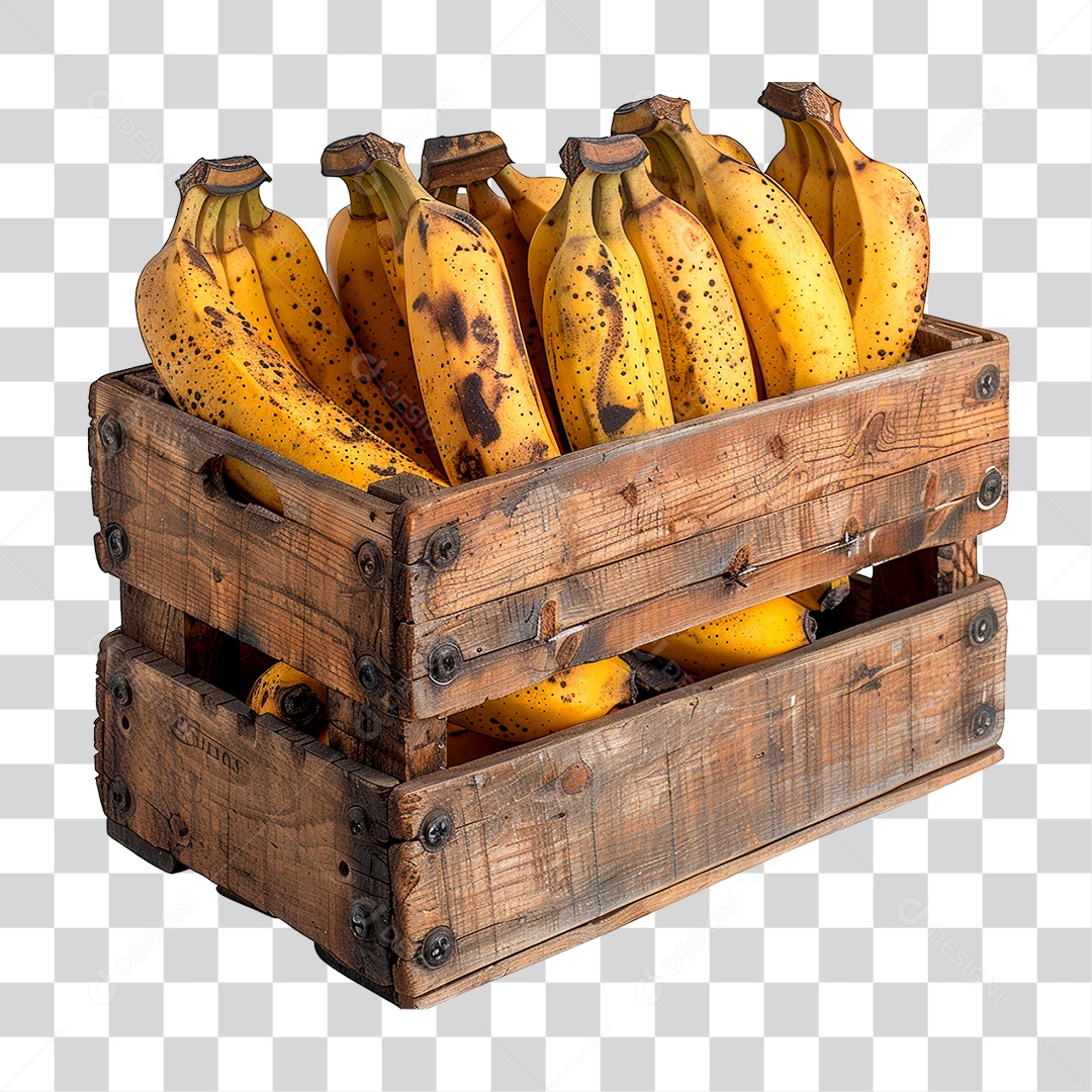 Caixa de Madeira com Banana PNG Transparente