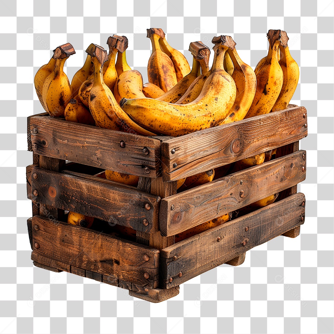 Caixa de Madeira com Banana PNG Transparente