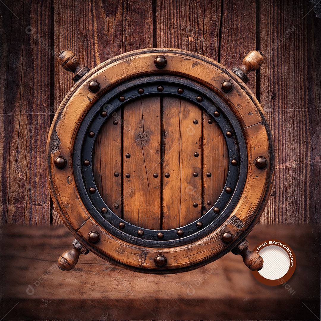 Círculo Base de Madeira e Ferro Elemento 3D para Composição PSD