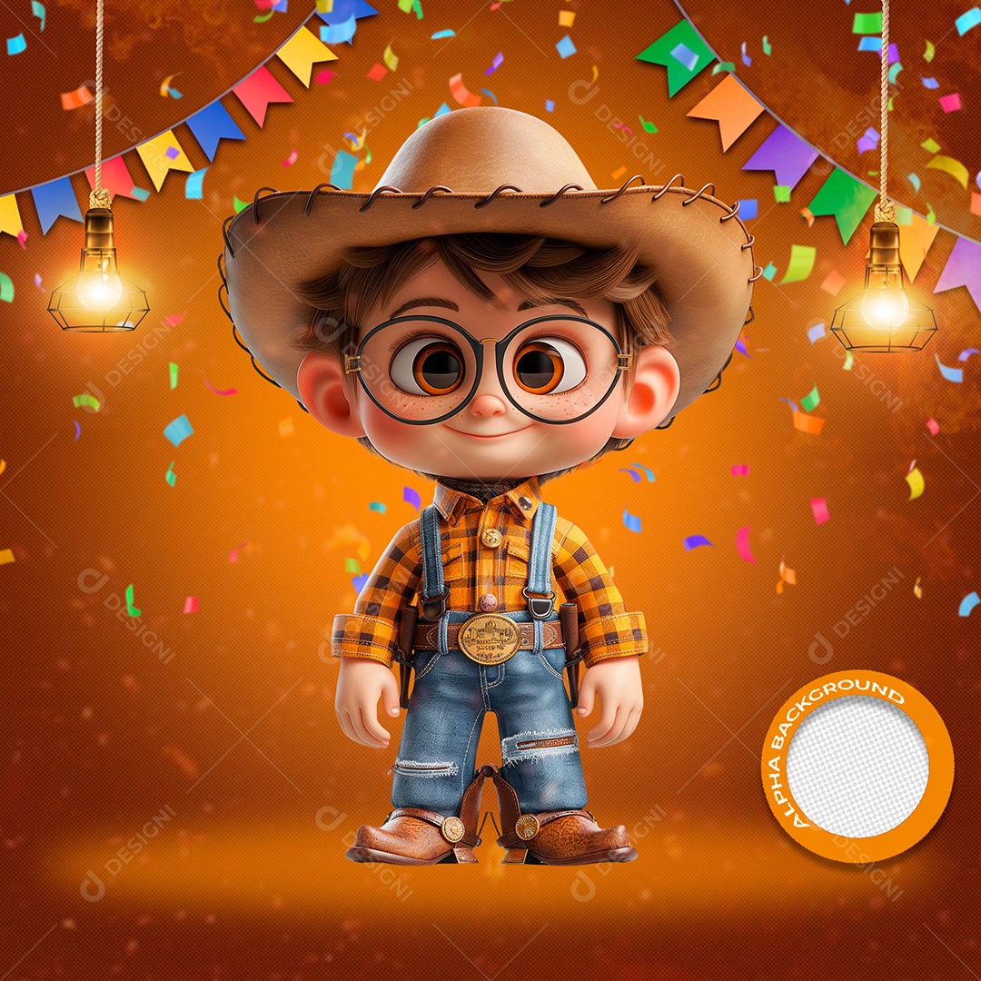 Garoto Curtindo o São João Elemento 3D para Comosição PSD