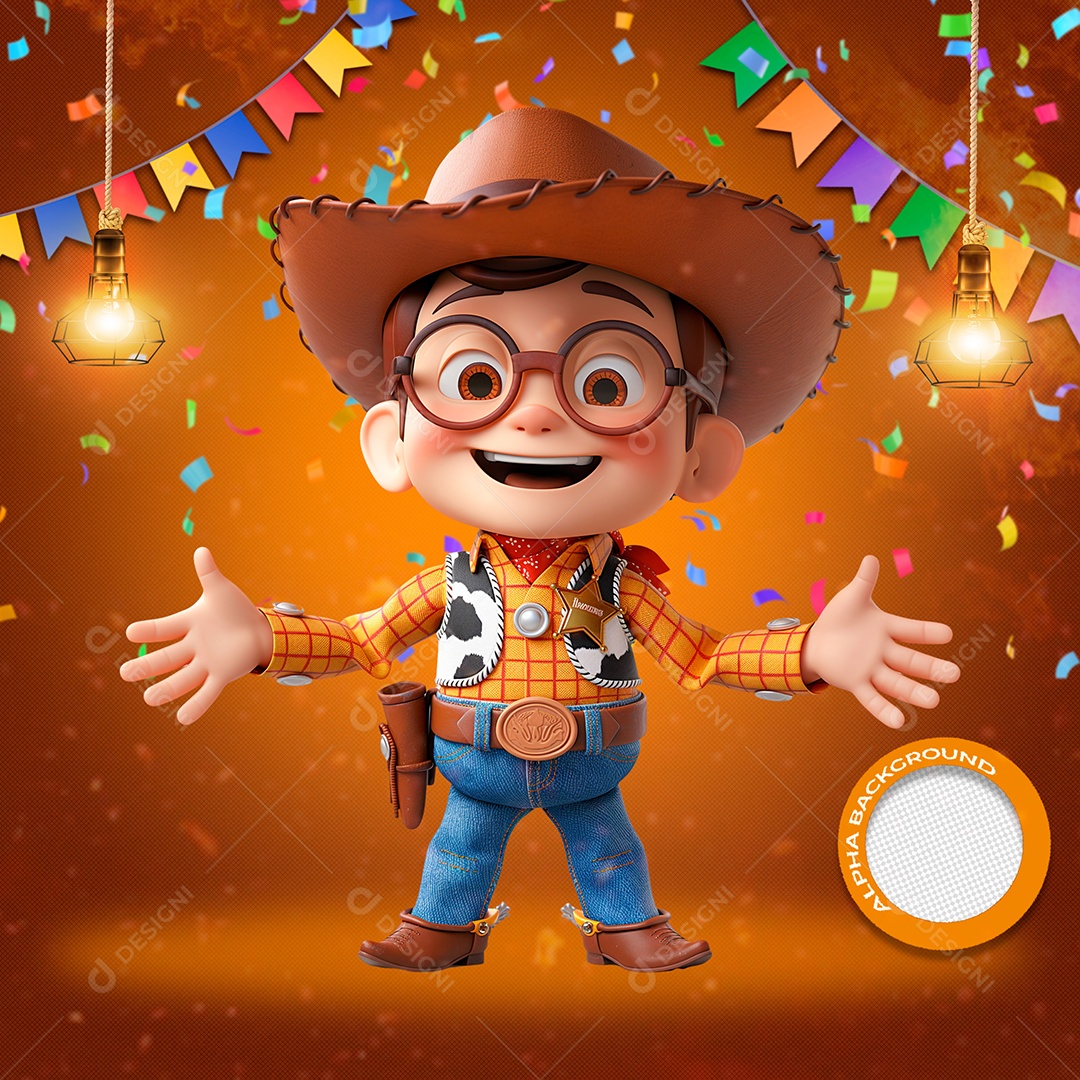 Criança Feliz Curtindo o São João Elemento 3D para Composição PSD