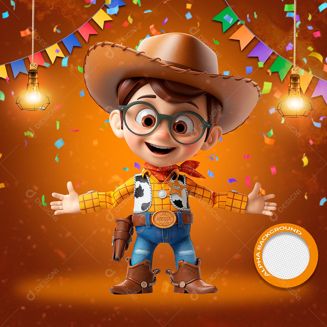 Criança no São João Elemento 3D para Composição PSD