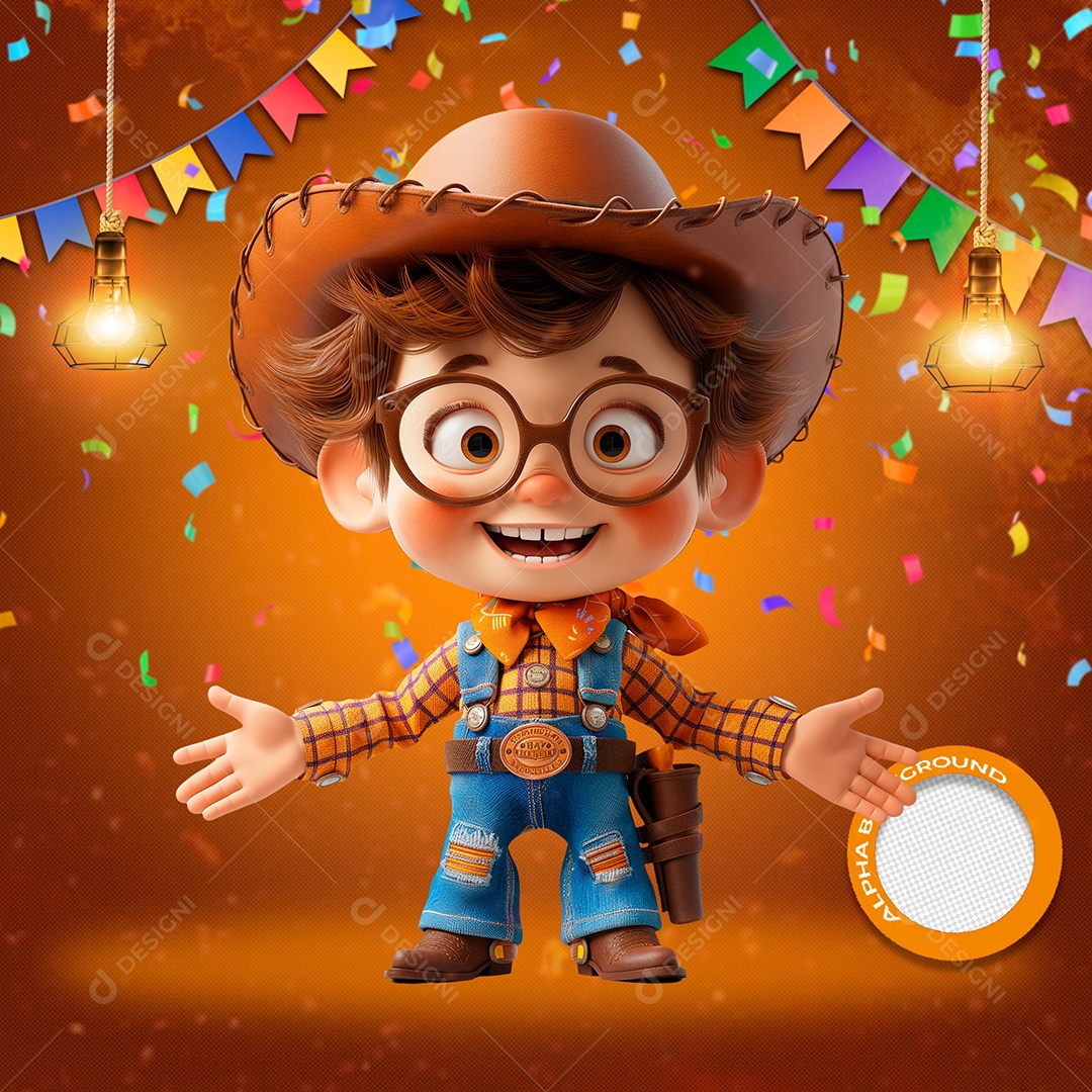 Criança Curtindo o São João Elemento 3D para Composição PSD