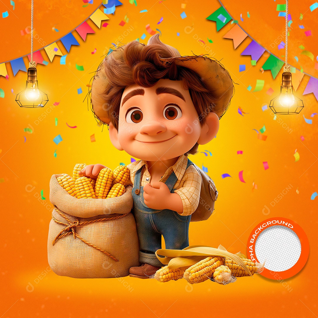 Homem Segurando um Saco de Milho Elemento 3D para Composição PSD