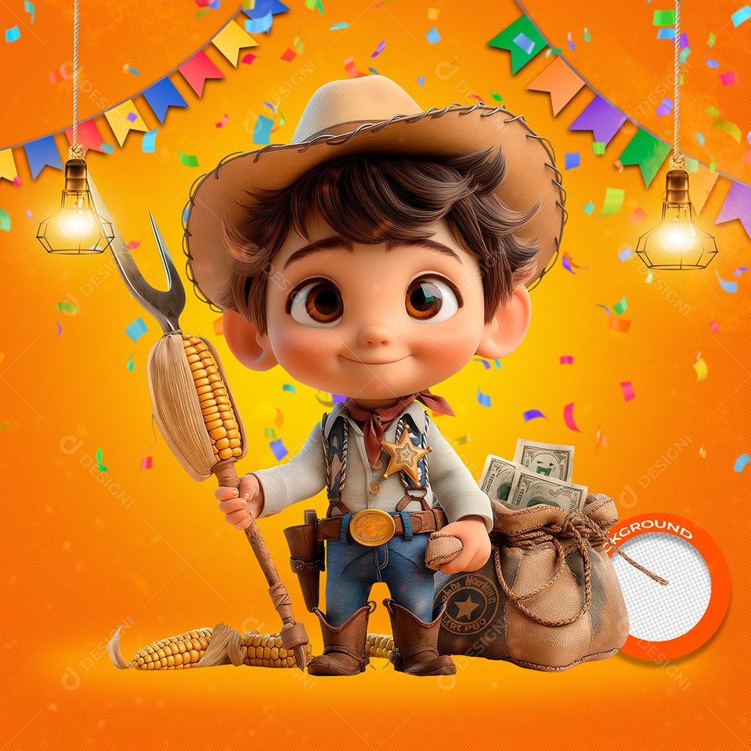 Criança com Espeto e Minho Elemento 3D para Composição PSD