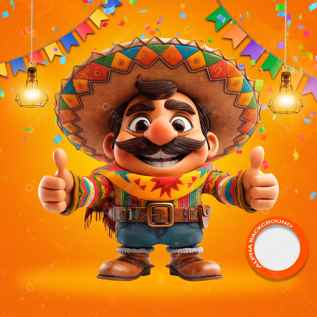 Homem Feliz no São João Elemento 3D para Composição PSD