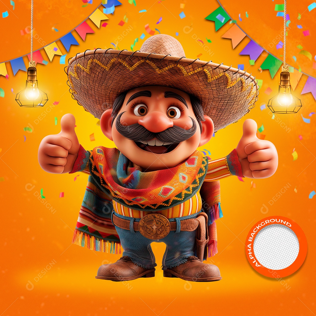 Homem Curtindo o São João Elemento 3D para Composição PSD