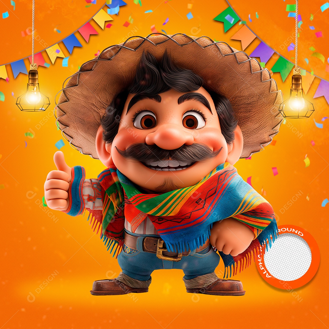 Homem em Festa Junina Elemento 3D para Composição PSD