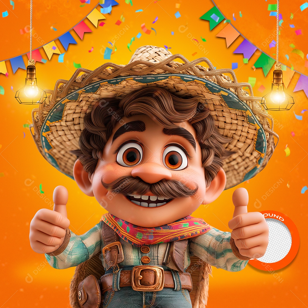 Homem com Chapéu de Palha Elemento 3D para Composição PSD