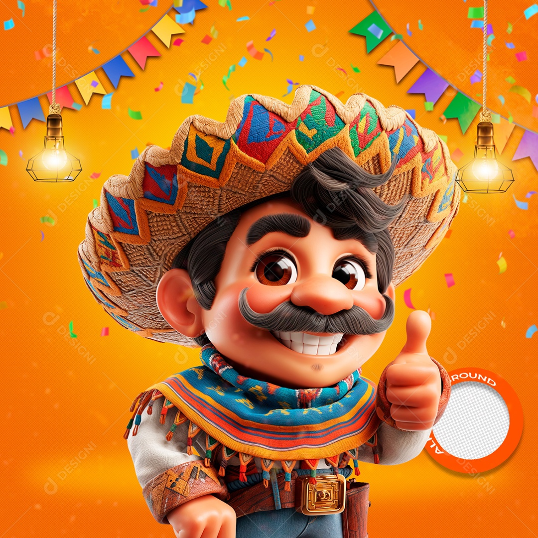 Homem em Festa Junina Elemento 3D para Composição PSD