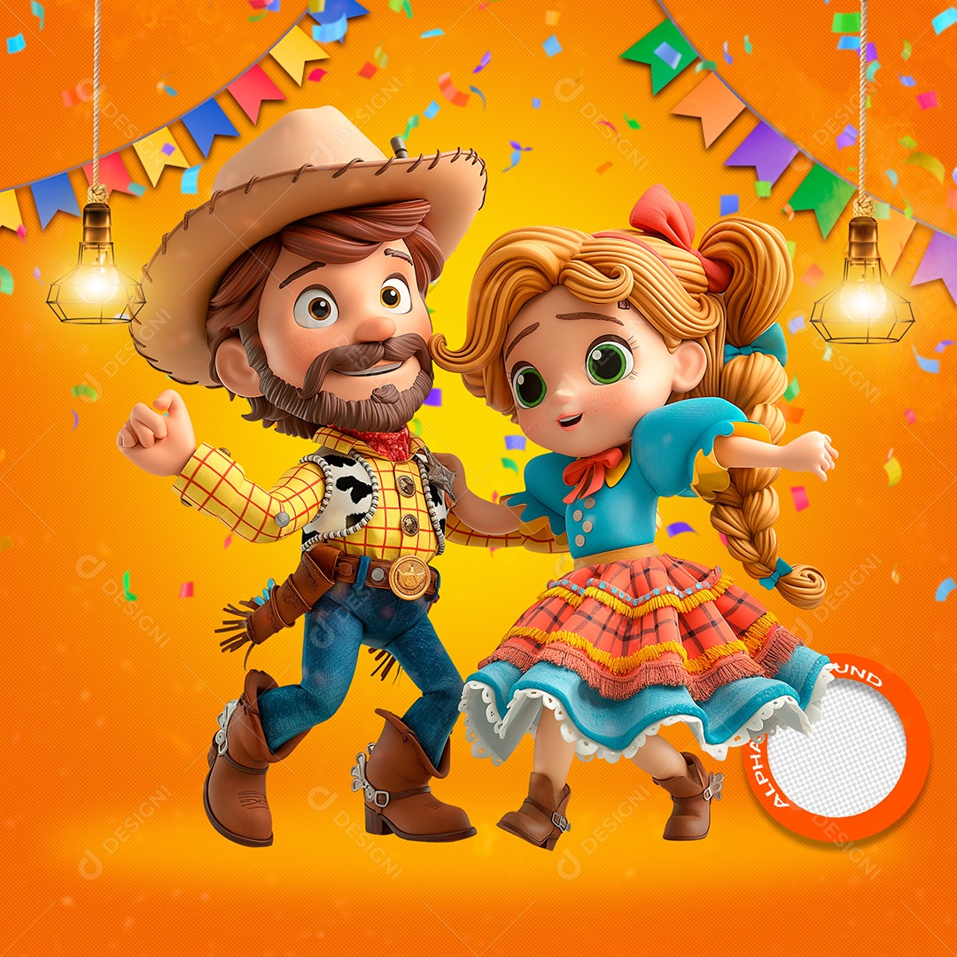 Casal Dançando no São João Elemento 3D para Composição PSD