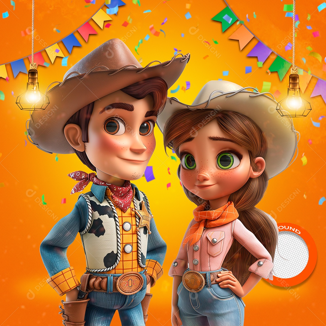 Casal em Clima de São João Elemento 3D pada Composição PSD