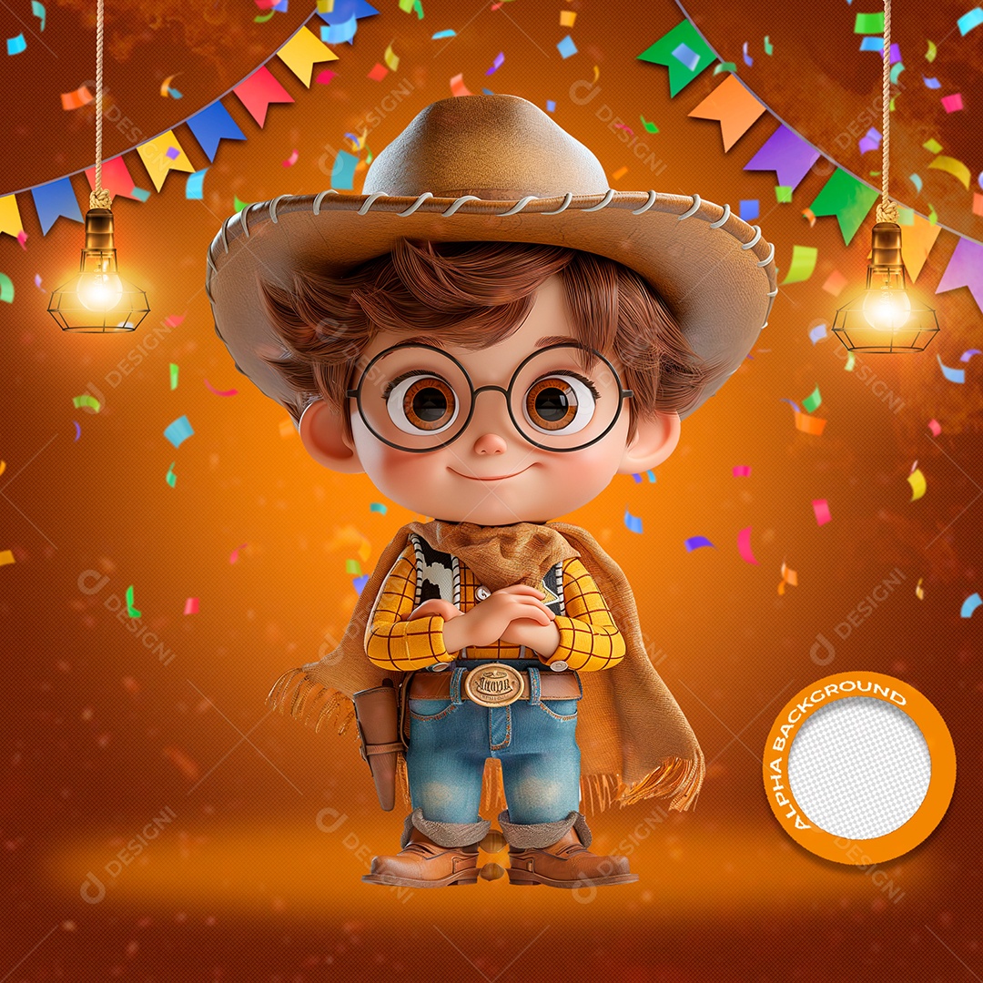 Menino em Festa Junina Elemento 3D para Composição PSD