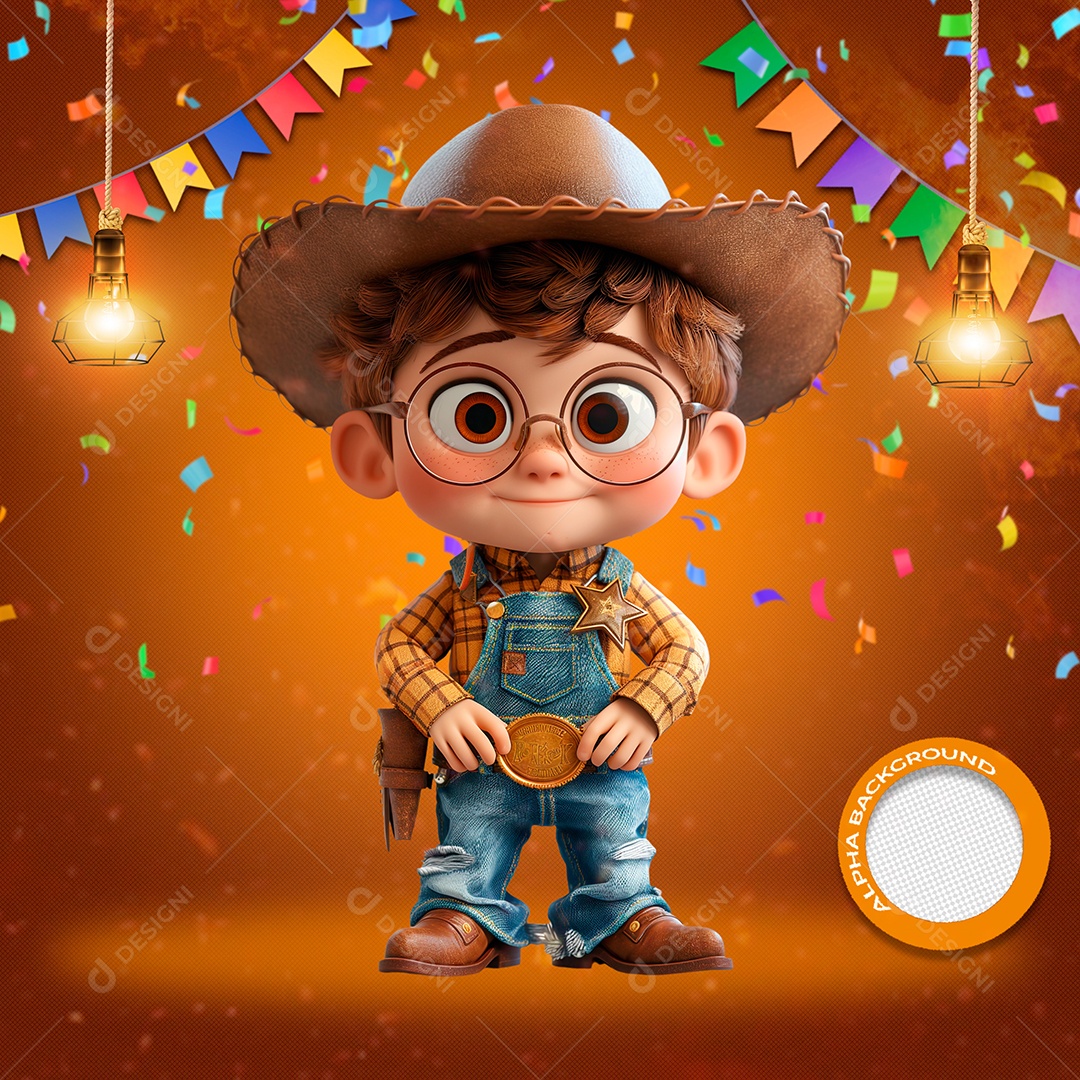 Criança em Festa Junina Elemento 3D de São João para Composição PSD