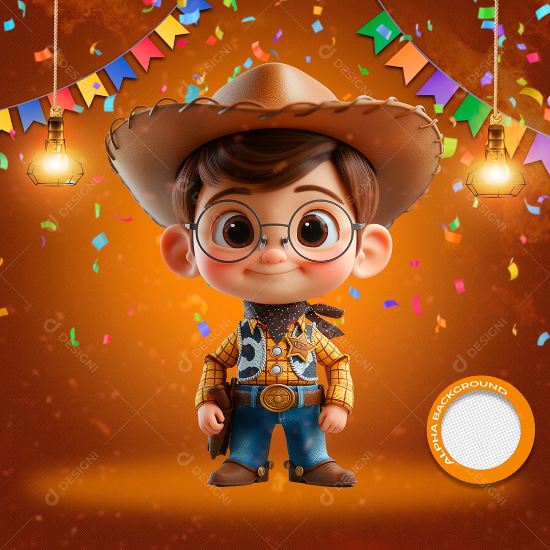 Garotinho em Festa Junina Elemento 3D para Composição PSD