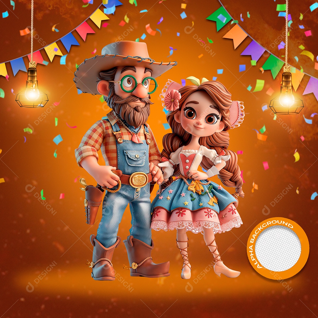 Casal no São João Elemento 3D para Composição PSD