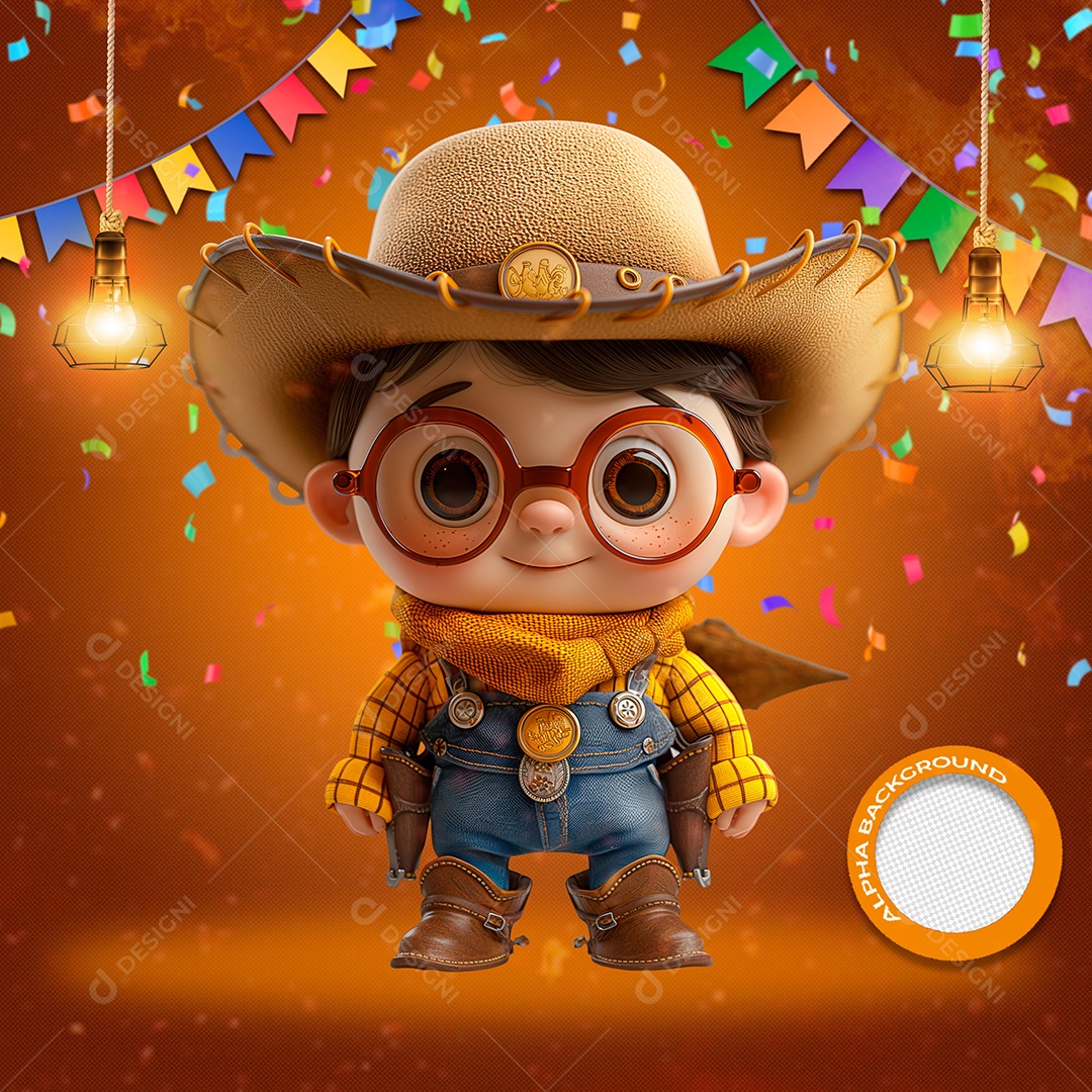 Mine Xerife Criança Elemento 3D de São João para Composição PSD