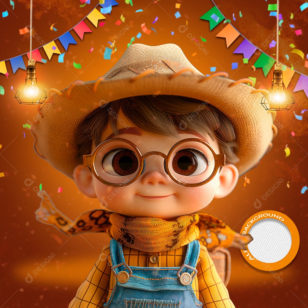 Garotinho com Trajes Capira Elemento 3D para Composição PSD