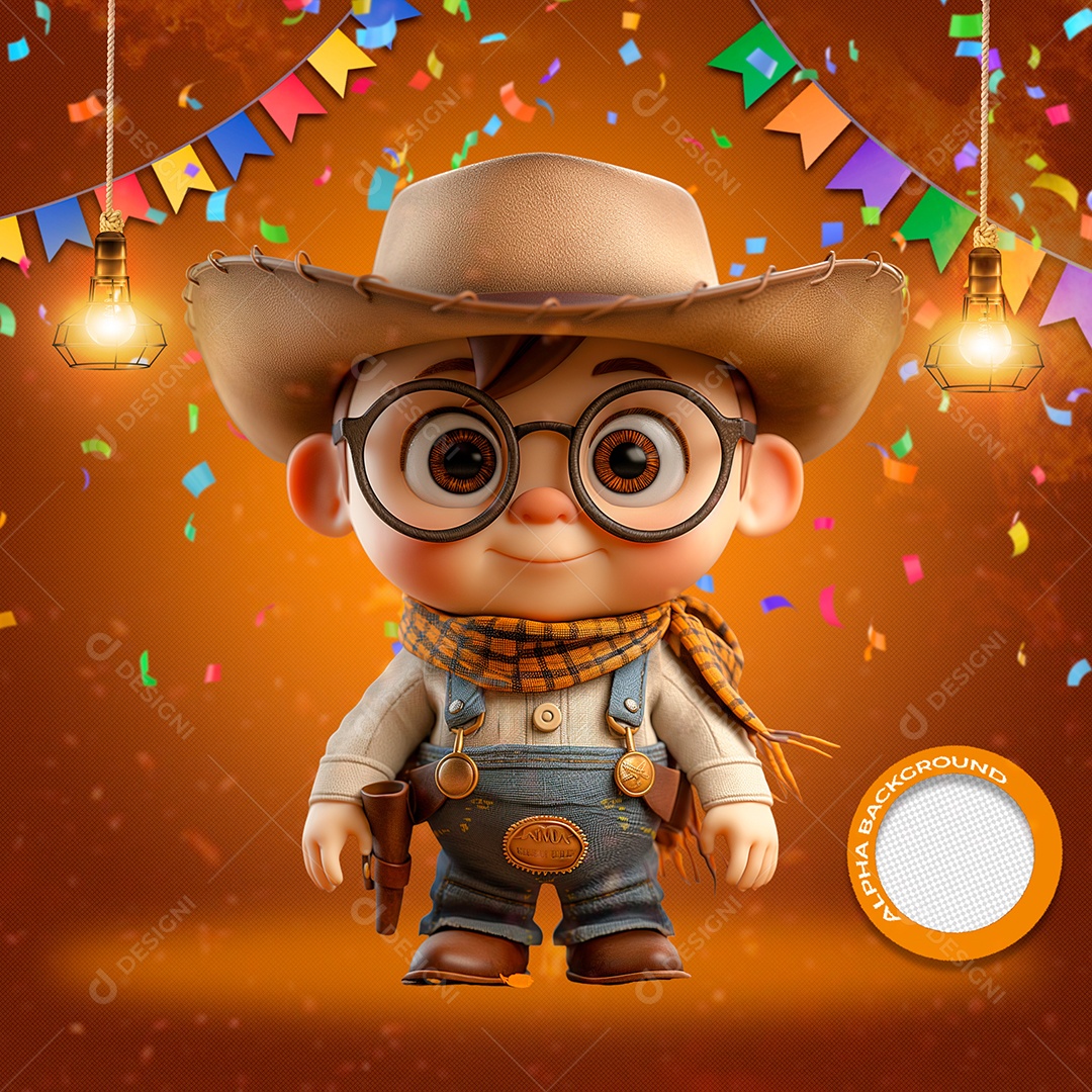 Criança em Festa Junina Elemento 3D para Composição PSD