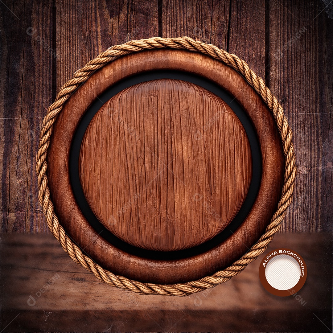 Círculo de Madeira Elemento 3D para Composição PSD