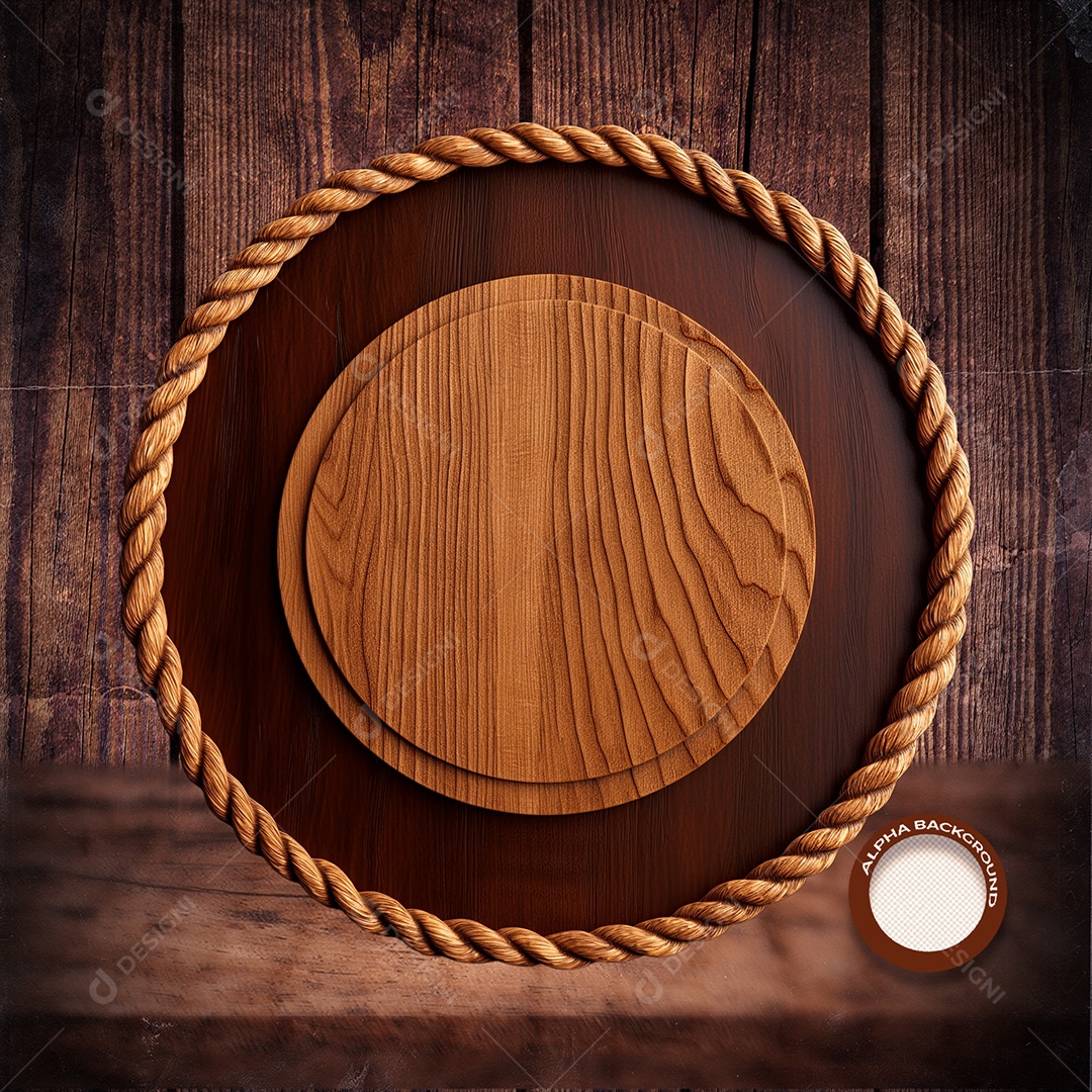 Círculo de Madeira com Corda Elemento 3D para Composição PSD