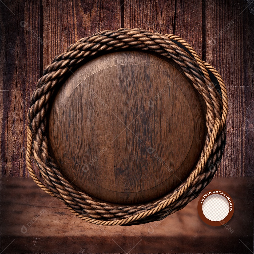 Círculo de Madeira Detalhe de Corda Elemento 3D para Composição PSD