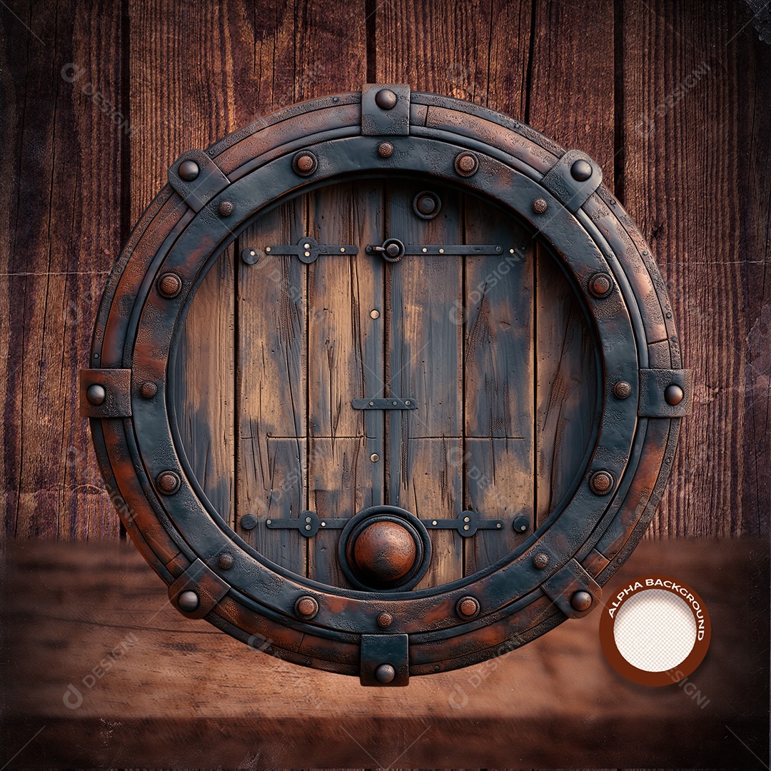 Círculo Ferro Elemento 3D de Madeira para Composição PSD