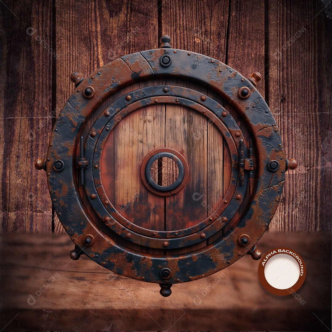 Círculob de Madeira e Ferro Elemento 3D para Composição PSD