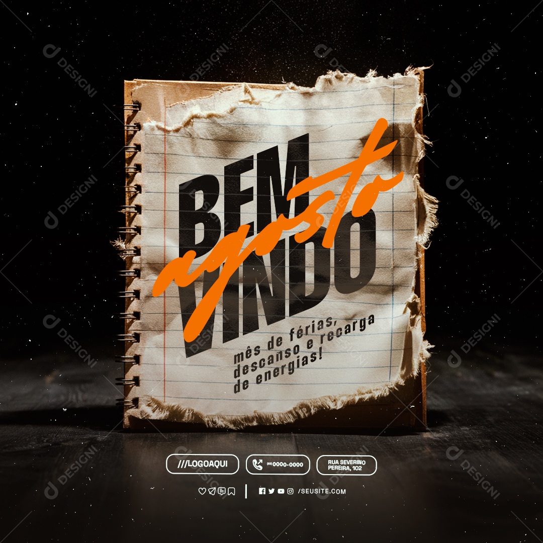 Bem Vindo Agosto Mês de Férias Social Media PSD Editável