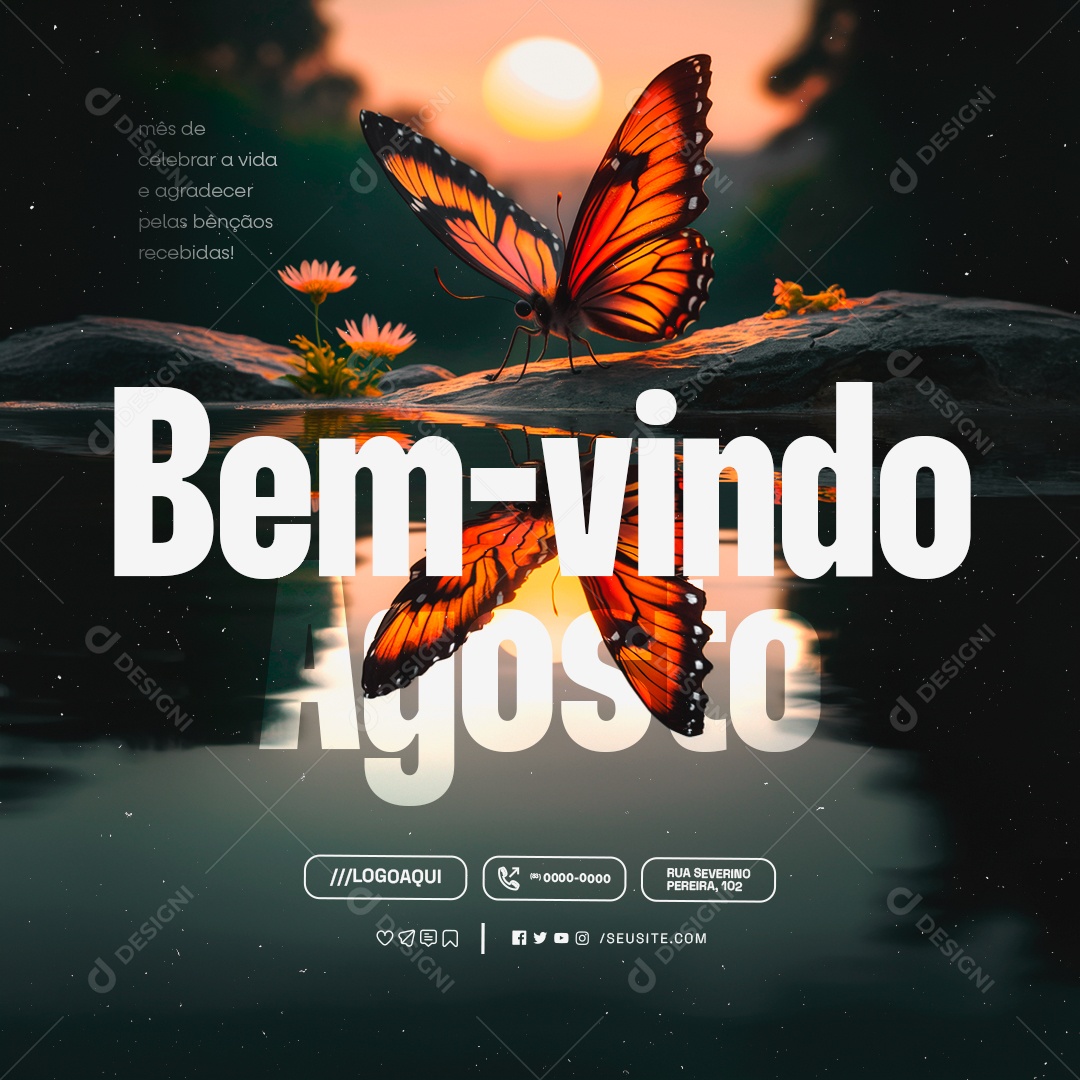 Bem Vindo Agosto Social Media PSD Editável