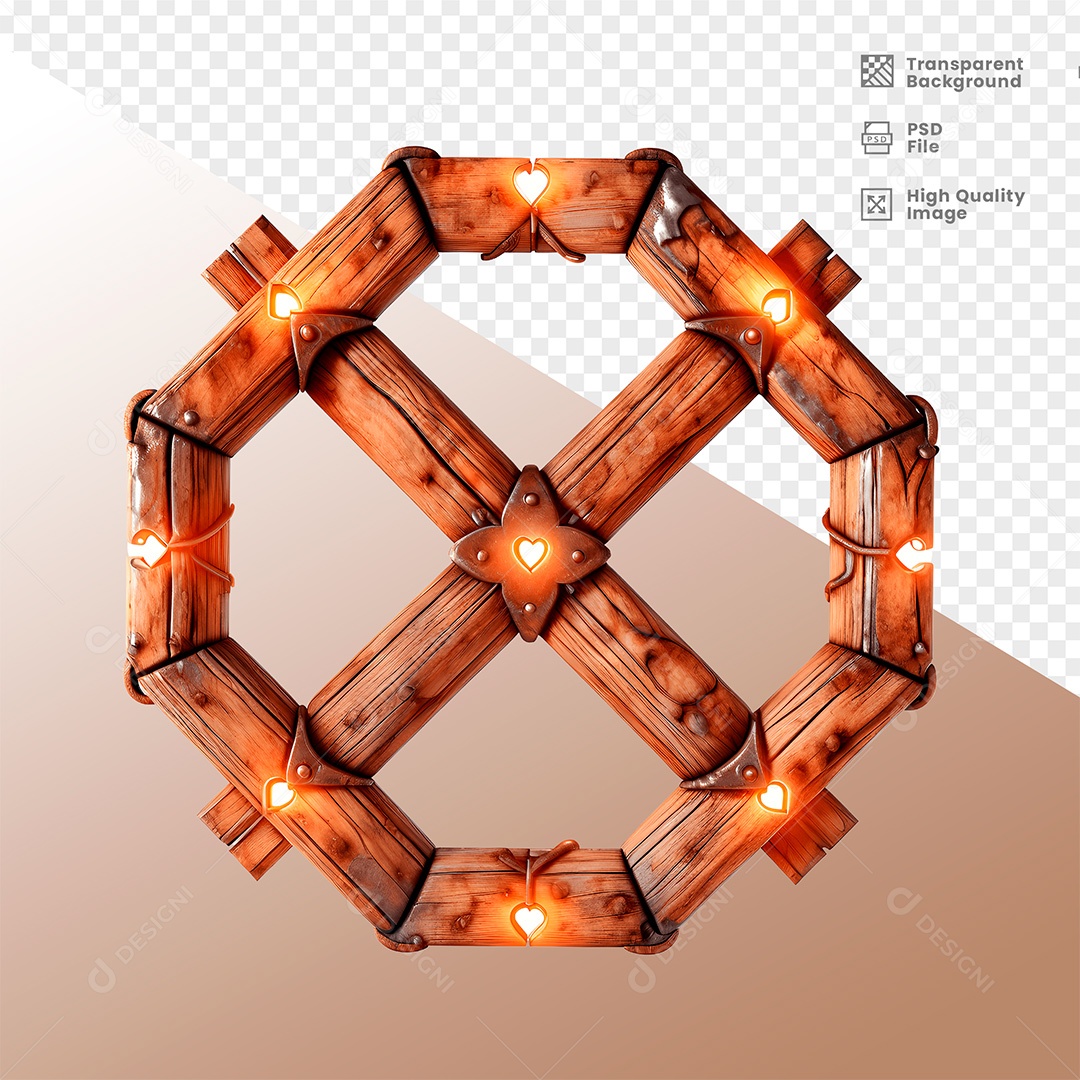 Elemento 3D de Madeira com Luz para Composição PSD