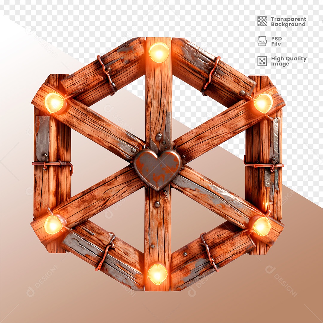 Elemento 3D de Madeira com Luz para Composição PSD