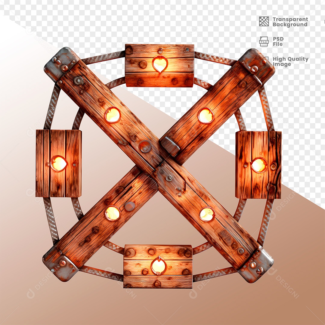 Elemento 3D de Madeira com Luz para Composição PSD