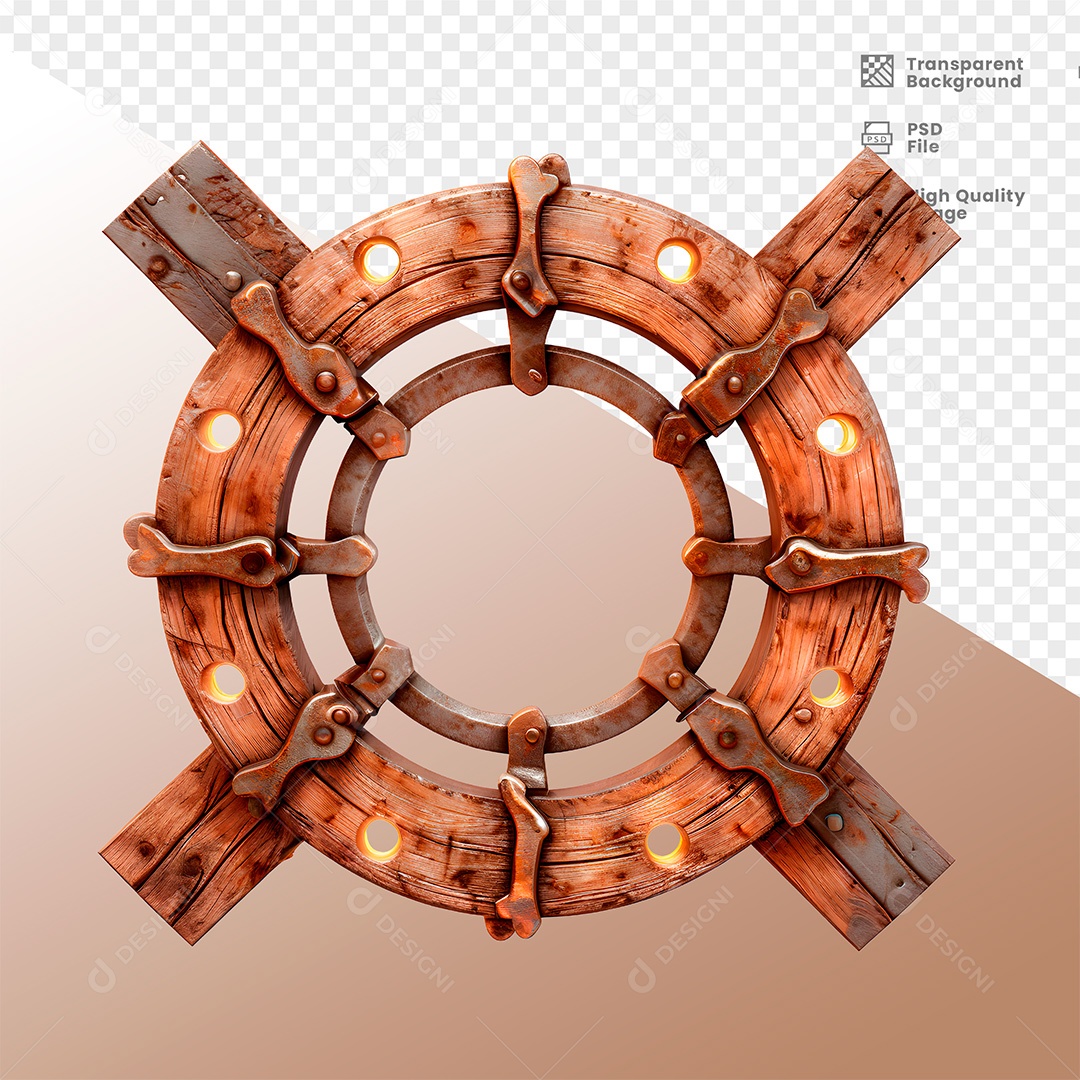 Elemento 3D de Madeira com Luz para Composição PSD