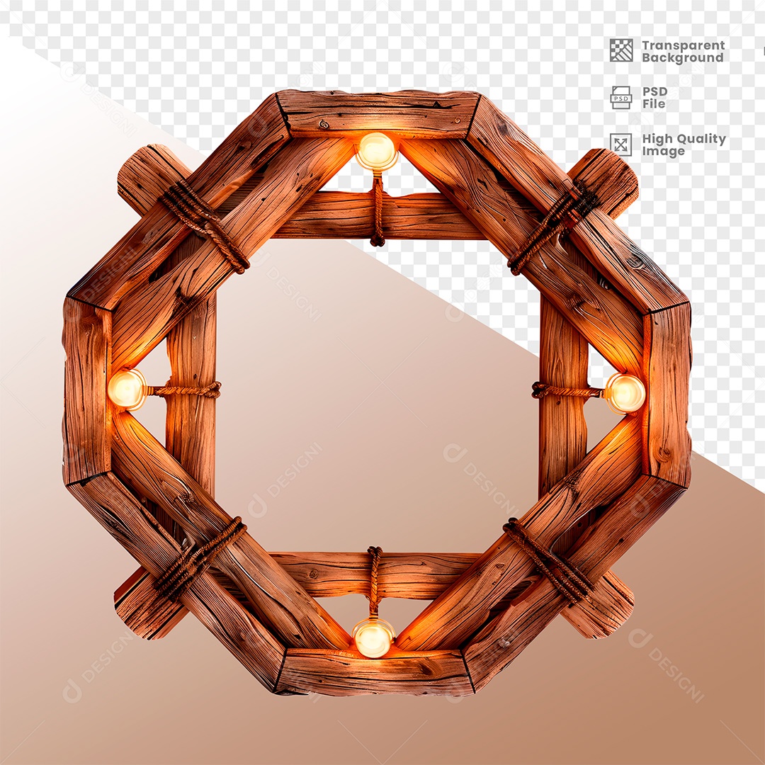 Elemento 3D de Madeira com Luz para Composição PSD
