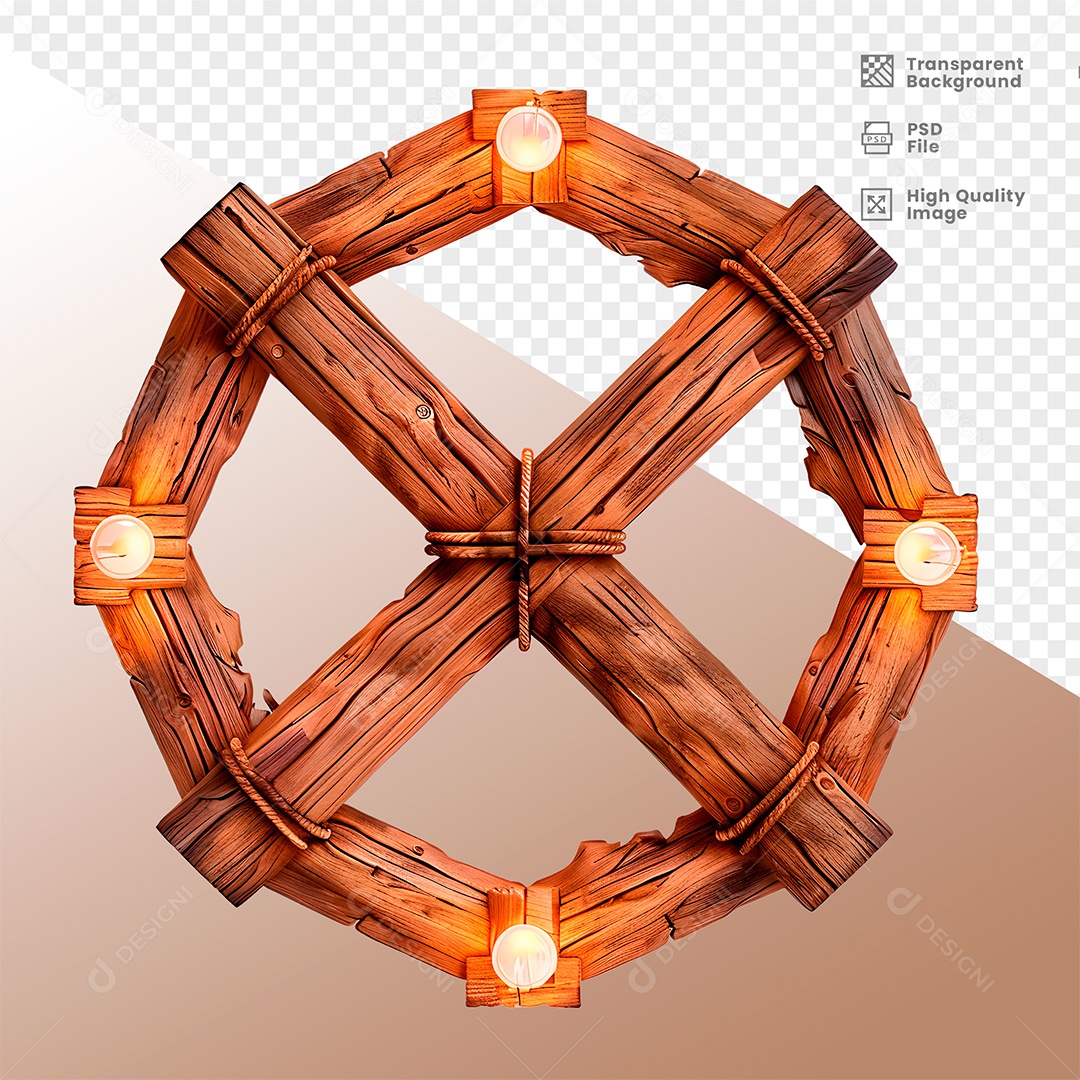 Elemento 3D de Madeira com Luz para Composição PSD