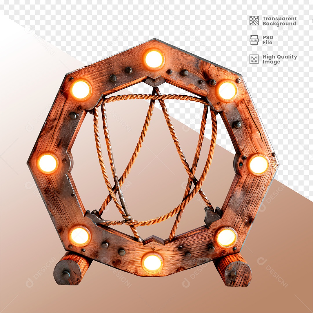 Elemento 3D de Madeira com Luz para Composição PSD