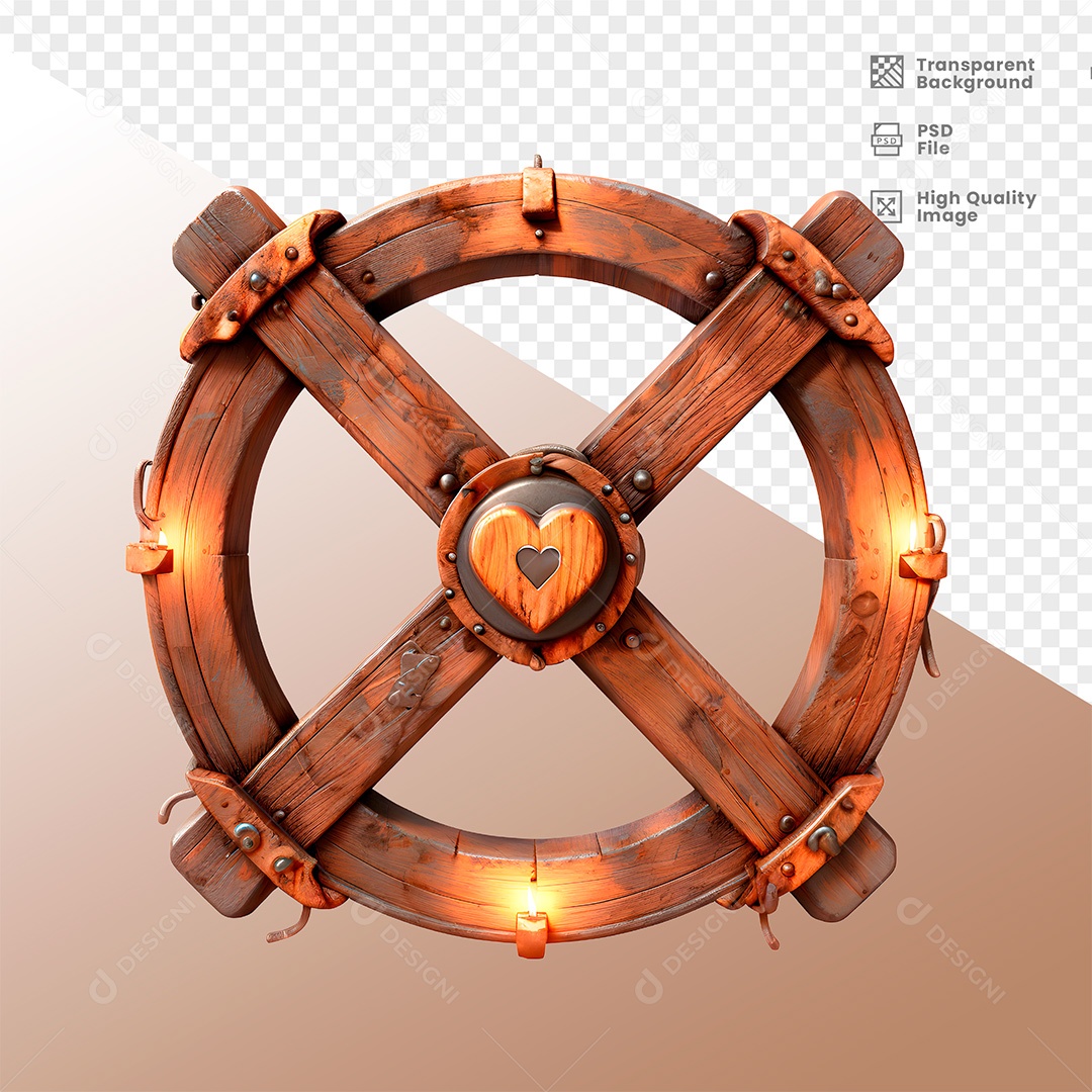 Elemento 3D de Madeira com Luz para Composição PSD