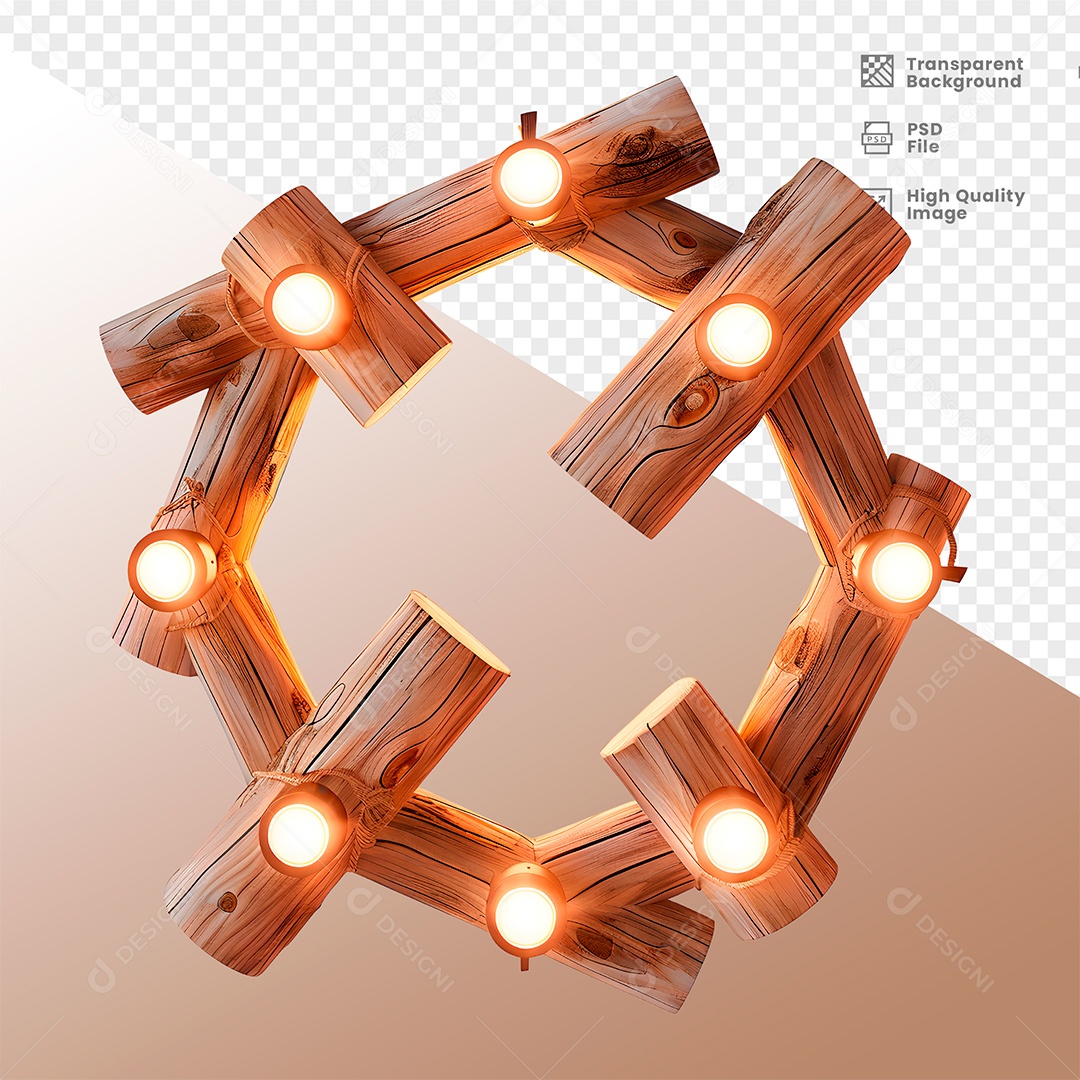 Elemento de Madeira 3D com Luz para Composição PSD