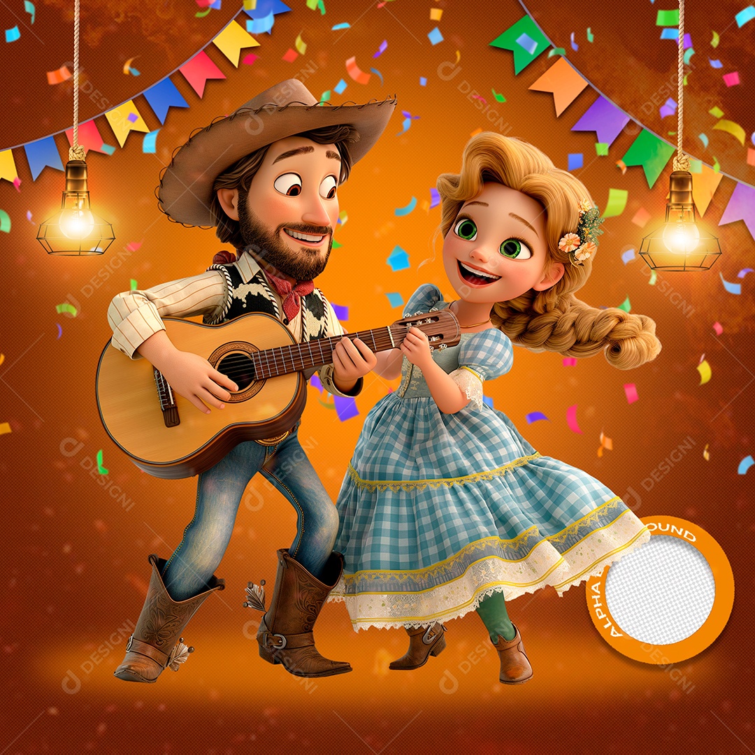 Casal Feliz Cantando Elemento 3D para Composição PSD