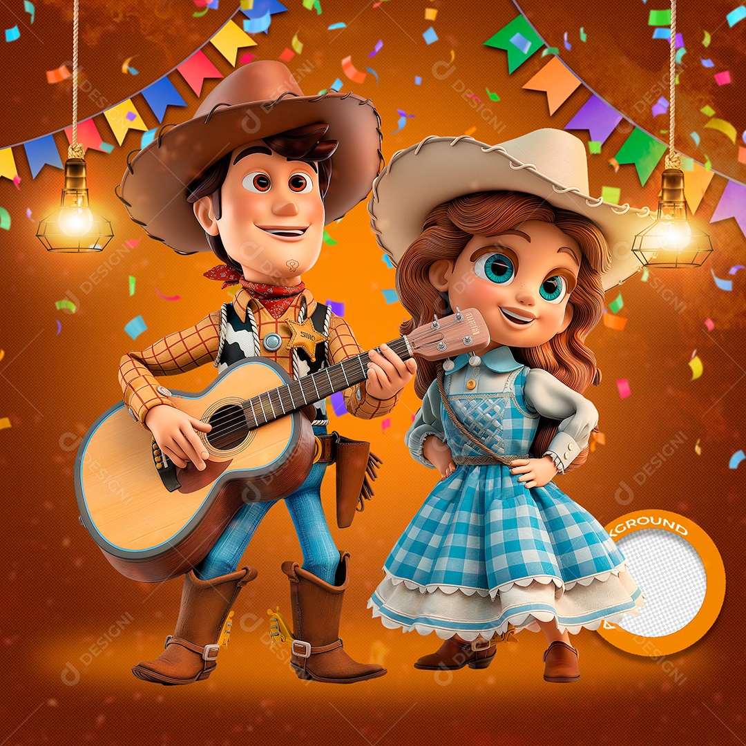 Casal de Jovens Fazendo a Festa Junina Elemento 3D para Composição PSD