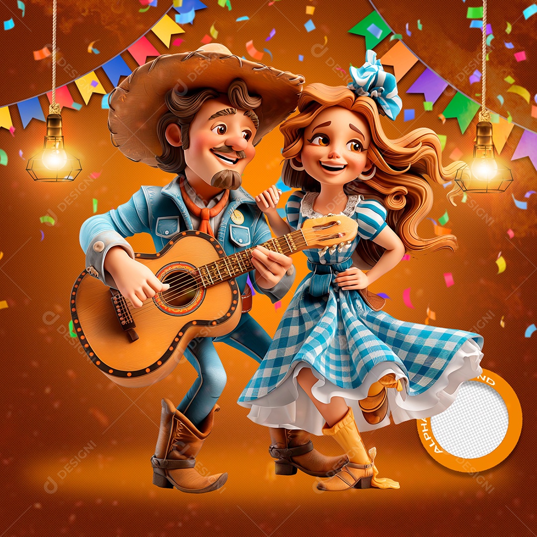 Casal Dançando e Cantando Elemento 3D para Composição PSD