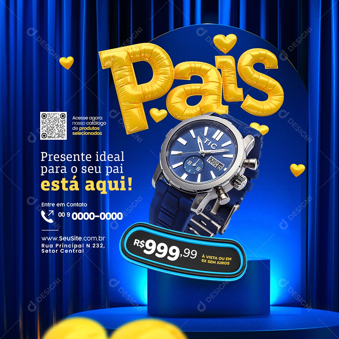 Social Media Promoção Dia dos Pais Presentes Relógio PSD Editável