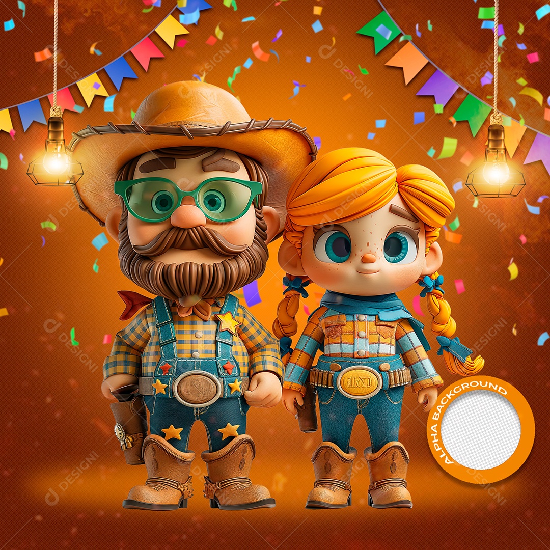 Casal de Cherife na Festa Junina Elemento 3D para Composição PSD