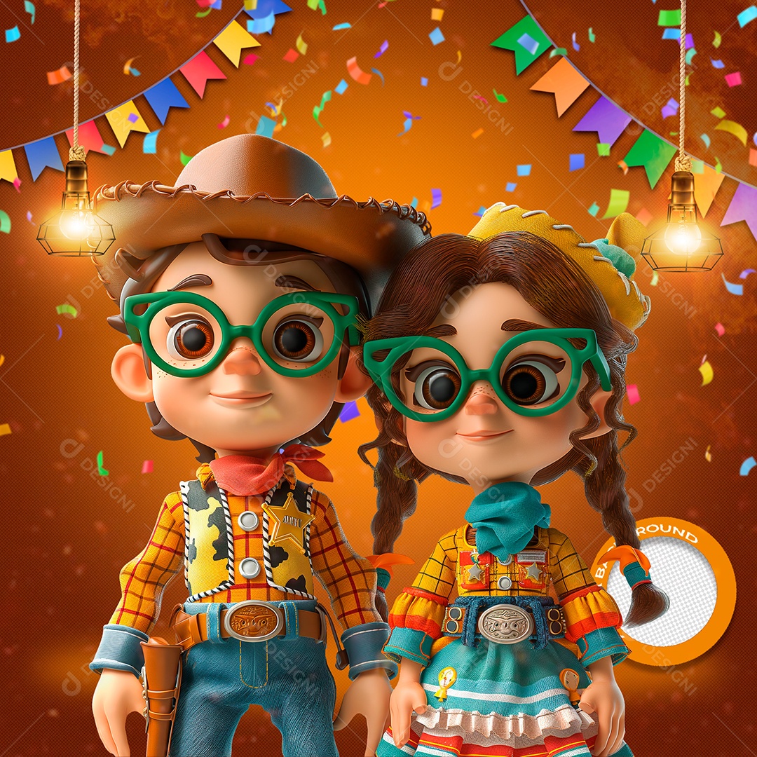 Casal Caipira Curtindo o São João Elemento 3D para Composição PSD