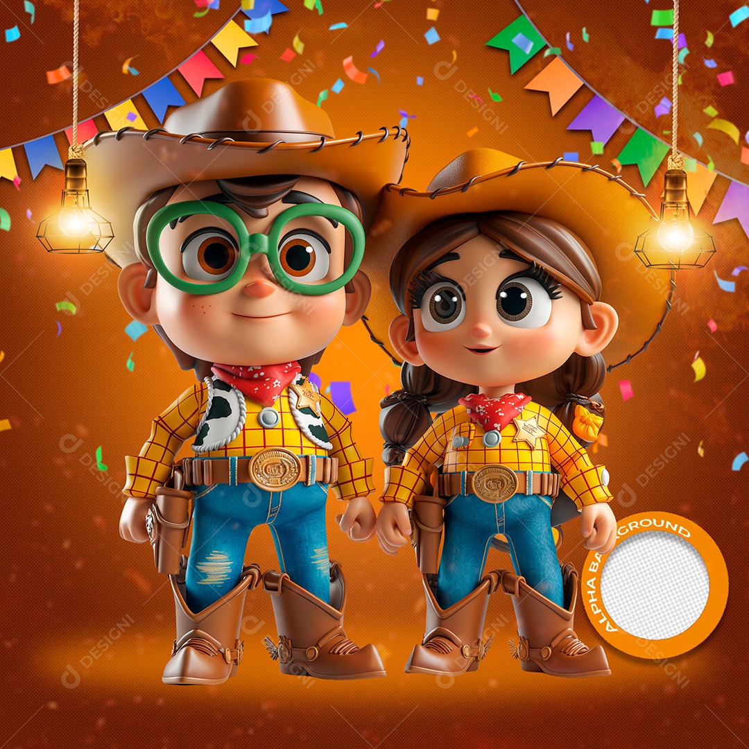 Child Couple Enjoying São João 3D Element for PSD Composition