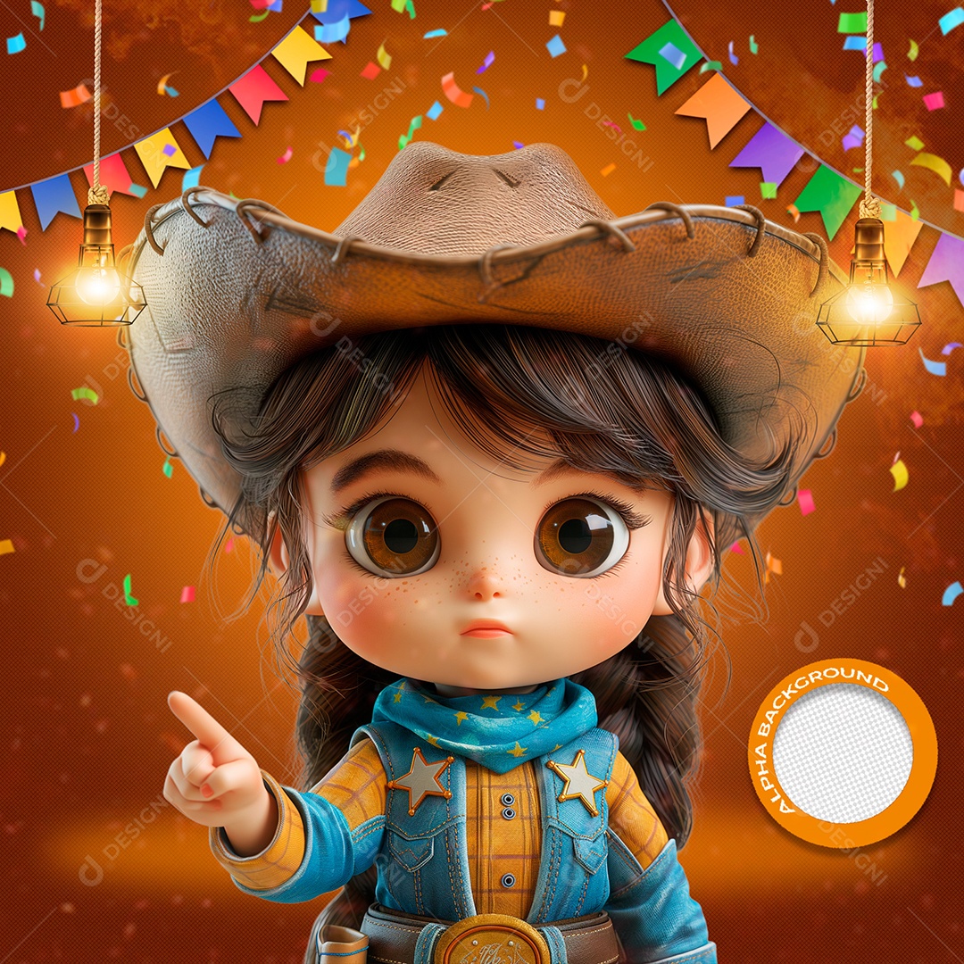 Criancinha no São João Elemento 3D para Composição PSD